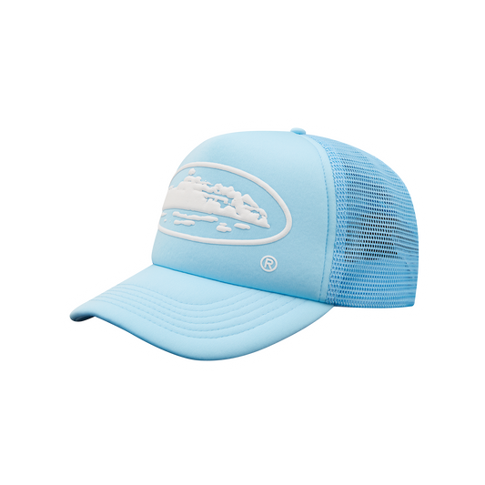 ALCATRAZ PUFF PRINT TRUCKER HAT [BABY BLUE]