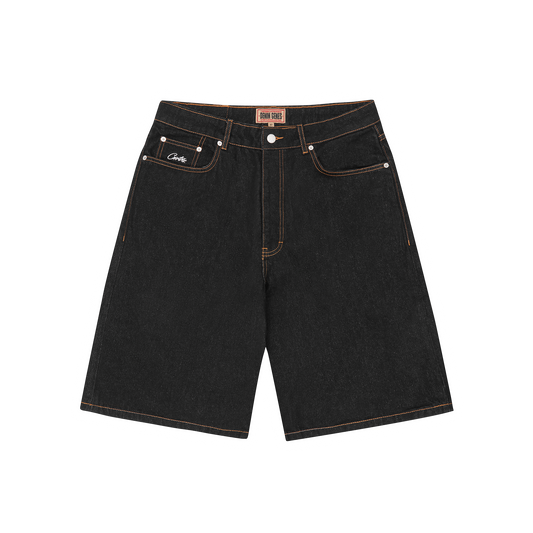 DUAL STRIPE DENIM SHORT [WASHED BLACK]