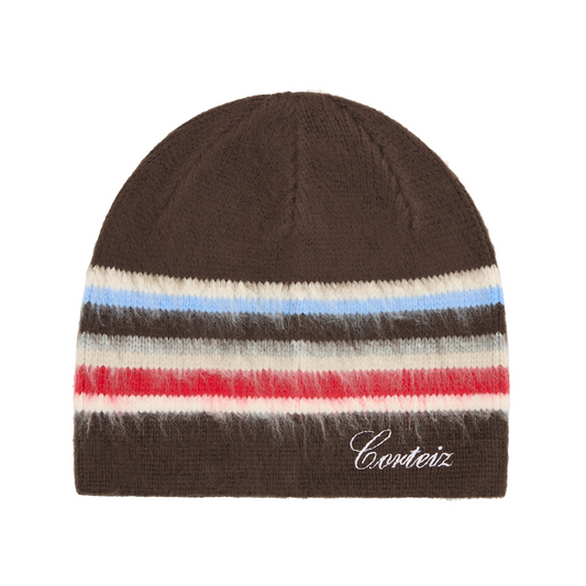 MULTI STRIPE KNIT BEANIE [BROWN]